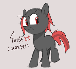 Size: 805x735 | Tagged: safe, derpibooru import, oc, oc only, oc:zippers, earth pony, pony, angry, bald, correction, cute, female, filly, foal, solo, text