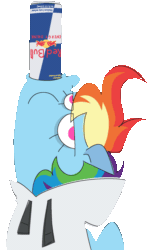 Size: 1000x1600 | Tagged: safe, artist:threetwotwo32232, derpibooru import, rainbow dash, pegasus, pony, g4, animated, atg 2024, chugging, clothes, drink, energy drink, female, gif, hoodie, mare, newbie artist training grounds, red bull, simple background, solo, transparent background