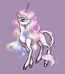 Size: 2644x3000 | Tagged: safe, artist:death.alicorn, derpibooru import, oc, oc only, pony, unicorn, fluffy, horn, leonine tail, pastel, rainbow, simple background, tail