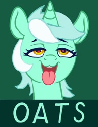 Size: 772x1000 | Tagged: safe, artist:ponsce, derpibooru import, lyra heartstrings, pony, unicorn, g4, expensive imported oats, heart, heart eyes, horn, l.u.l.s., open mouth, open smile, smiling, solo, tongue, tongue out, wingding eyes