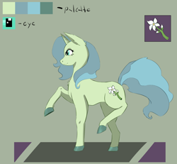 Size: 2708x2505 | Tagged: safe, artist:anonymous, derpibooru import, oc, oc only, oc:almond blossom, unicorn, /bale/, bipedal, chest fluff, colored, colored hooves, ear fluff, ears, female, flat colors, hooves, horn, mare, raised hooves, reference sheet, side view, slender, solo, thin, unicorn oc
