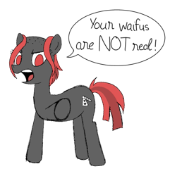 Size: 569x591 | Tagged: safe, derpibooru import, oc, oc:zippers, bald, dialogue, female, mare, op is a cuck, pointing, solo, your waifu isn't real