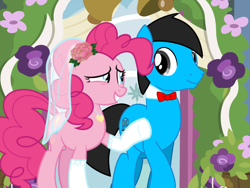 Size: 1024x768 | Tagged: safe, artist:bluemario11, derpibooru import, pinkie pie, oc, oc:william, earth pony, g4, canon x oc, duo, female, male, marriage, straight, wedding