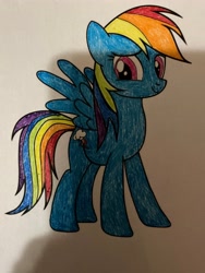 Size: 3024x4032 | Tagged: safe, artist:maddiedraws5678, derpibooru import, rainbow dash, pegasus, pony, g4, closed mouth, colored, coloring page, cute, dashabetes, female, high res, mare, simple background, smiling, solo, traditional art, white background