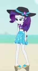 Size: 262x483 | Tagged: safe, derpibooru import, edit, edited screencap, screencap, rarity, human, aww... baby turtles, better together, equestria girls, g4, clothes, cropped, hat, pigeon toed, rarity's blue sarong, rarity's purple bikini, solo focus, sun hat, swimsuit