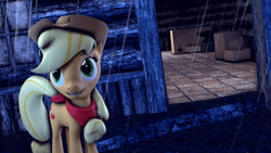 Size: 3264x1836 | Tagged: safe, artist:duckyqwapz, derpibooru import, applejack, earth pony, pony, g4, 3d, female, mare, rain, solo