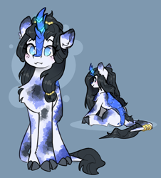 Size: 2836x3142 | Tagged: safe, artist:spoopygander, derpibooru import, oc, oc only, kirin, pony, blue background, cute, female, mare, simple background, solo