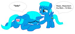 Size: 2112x968 | Tagged: safe, artist:memeartboi, derpibooru import, pegasus, pony, unicorn, affection, bonding, colt, comfort, comforting, crying, cute, duo, duo male and female, female, foal, gumball watterson, heart, heartwarming, horn, little boy, male, mare, mother, mother and child, mother and son, nicole watterson, parent and child, ponified, sad, simple background, smiling, sniffing, sobbing, species swap, tearjerker, teary eyes, the amazing world of gumball, upset, white background, wholesome, wings