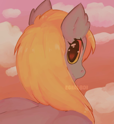 Size: 2417x2632 | Tagged: safe, artist:egirlboi, derpibooru import, derpy hooves, pegasus, g4, bust, cloud, painting, portrait, sky, sunset