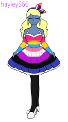 Size: 1558x2780 | Tagged: safe, artist:hayley566, derpibooru import, oc, oc only, oc:azure/sapphire, equestria girls, g4, clothes, crossdressing, femboy, genderfluid pride flag, headband, high heels, male, pansexual pride flag, pride, pride dress, pride flag, pride month, shoes, simple background, solo, stockings, thigh highs, transparent background, wig