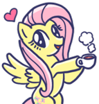 Size: 152x160 | Tagged: safe, derpibooru import, edit, fluttershy, pegasus, pony, g4, coffee, doodle, female, heart, line sticker, mare, mug, no nose, official, open mouth, open smile, simple background, smiling, solo, steam, transparent background
