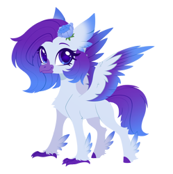 Size: 2820x2835 | Tagged: safe, artist:belka-sempai, derpibooru import, part of a set, oc, oc only, classical hippogriff, hippogriff, g4, classical hippogriffied, colored wings, commission, female, flower, flower in hair, gradient mane, gradient wings, hippogriffied, simple background, smiling, solo, species swap, spread wings, transparent background, wings, ych result