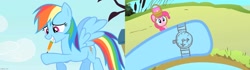 Size: 1777x499 | Tagged: safe, derpibooru import, screencap, pinkie pie, rainbow dash, earth pony, pegasus, g4, drawing, pencil, watch