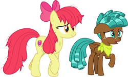 Size: 4932x3000 | Tagged: safe, artist:cloudy glow, derpibooru import, apple bloom, spur, earth pony, pegasus, g4, .ai available, apple bloom's bow, bow, duo, duo female, female, hair bow, older, older apple bloom, simple background, transparent background, vector