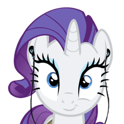 Size: 800x800 | Tagged: safe, derpibooru import, edit, edited screencap, editor:dracoawesomeness, screencap, rarity, unicorn, g4, background removed, earbuds, female, horn, listening to music, looking at you, not a vector, smiling, solo