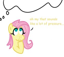 Size: 1560x1400 | Tagged: safe, artist:zoeyhorse, derpibooru import, fluttershy, pegasus, pony, g4, ask, bust, description is relevant, dialogue, female, looking up, mare, mind reading, simple background, solo, thought bubble, white background