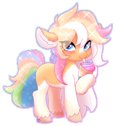 Size: 942x1027 | Tagged: safe, artist:pasteldraws, derpibooru import, oc, oc only, earth pony, pony, blushing, colorful, drink, drinking straw, freckles, shading, simple background, solo, sparkles, transparent background