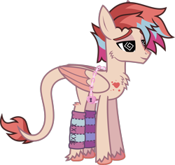 Size: 1666x1571 | Tagged: safe, artist:lightningbolt, derpibooru exclusive, derpibooru import, oc, oc only, oc:cardia, pony, .svg available, birthmark, chains, cheek fluff, chest fluff, clothes, colored wings, colored wingtips, commission, female, folded wings, hair over one eye, leg warmers, leonine tail, lidded eyes, lock, mare, show accurate, simple background, solo, standing, svg, swirly eyes, tail, transparent background, unshorn fetlocks, vector, wings