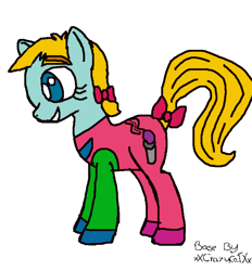 Size: 768x828 | Tagged: safe, artist:bigpurplemuppet99, artist:xxcrazycatxx2, derpibooru import, earth pony, pony, annie (little einsteins), base used, bow, female, grin, hair bow, little einsteins, mare, ponified, rule 85, simple background, smiling, solo, species swap, tail, tail bow, white background