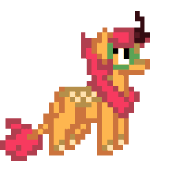 Size: 256x256 | Tagged: safe, artist:cupute, derpibooru import, oc, oc only, kirin, animated, commission, digital art, food, gif, orange, pixel animation, pixel art, png, simple background, solo, transparent background, ych result