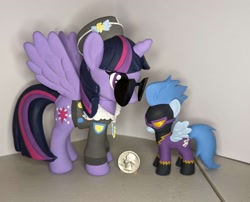 Size: 2839x2298 | Tagged: safe, artist:sanadaookmai, derpibooru import, nightshade, twilight sparkle, twilight sparkle (alicorn), alicorn, pony, clothes, coin, commander easy glider, costume, irl, photo, shadowbolts costume, toy