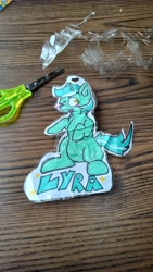 Size: 2618x4656 | Tagged: safe, artist:synthfen, derpibooru import, lyra heartstrings, pony, unicorn, badge, horn, irl, photo, solo, traditional art