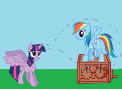 Size: 1411x1026 | Tagged: safe, artist:qjosh, derpibooru import, rainbow dash, twilight sparkle, twilight sparkle (alicorn), alicorn, pegasus, pony, g4, 1000 hours in ms paint, female, inanimate tf, magic, transformation, transformation sequence