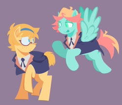 Size: 2137x1840 | Tagged: safe, artist:startrixfan, derpibooru import, earth pony, pegasus, pony, amanda o'neill, clothes, crossover, duo, female, glasses, little witch academia, lotte jansson, ponified, school uniform, simple background, species swap
