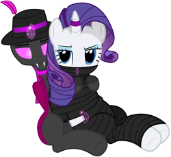 Size: 2500x2290 | Tagged: safe, artist:cardshark777, derpibooru import, rarity, oc, oc:card shark, changeling, unicorn, g4, bandage, bondage, changeling oc, dominant, duo, duo male and female, eyeshadow, fangs, feather, fedora, female, femsub, hat, horn, horn ring, hug, hug from behind, lidded eyes, looking at each other, looking at someone, magic, magic suppression, makeup, male, male and female, maledom, mummification, mummified, pink changeling, ring, simple background, sitting, submissive, telekinesis, transparent background, wrapped up