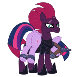 Size: 1985x2051 | Tagged: safe, alternate version, artist:gmaplay, derpibooru import, fizzlepop berrytwist, tempest shadow, twilight sparkle, twilight sparkle (alicorn), alicorn, pony, unicorn, g4, my little pony: the movie, broken horn, butt, defeated, dock, duo, duo female, face down ass up, female, flank, horn, plot, simple background, tail, transparent background, twibutt, unconscious, victorious villain