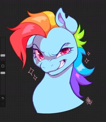 Size: 1572x1803 | Tagged: safe, artist:catmintyt, derpibooru import, rainbow dash, pegasus, pony, g4, bust, interface, portrait, solo, sparkles