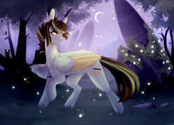 Size: 2800x2000 | Tagged: safe, artist:riressa, derpibooru import, oc, oc:akane, pegasus, pony, colored wings, female, mare, moon, solo, two toned wings, wings