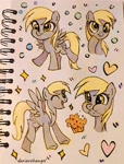 Size: 2515x3309 | Tagged: safe, artist:dariarchangel, derpibooru import, derpy hooves, pegasus, pony, g4, bipedal, bust, cross-eyed, derp, eating, female, flying, food, heart, mare, muffin, one eye closed, photo, portrait, sketch, smiling, spread wings, traditional art, wings, wink