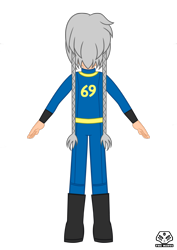 Size: 3535x5000 | Tagged: safe, artist:theminus, derpibooru import, oc, oc only, oc:aero ruinwing, human, equestria girls, g4, clothes, fallout, jumpsuit, male, show accurate, simple background, solo, transparent background, vault 69, vault suit, vector