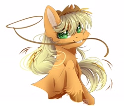 Size: 2500x2150 | Tagged: safe, artist:dark_lu, artist:dark_lu~, derpibooru import, applejack, earth pony, pony, g4, applejack's hat, cheek fluff, chest fluff, clothes, cowboy hat, eyebrows, eyebrows visible through hair, female, hat, lasso, looking at you, mare, mouth hold, rope, simple background, smiling, smiling at you, solo, unshorn fetlocks, white background