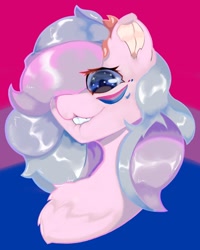 Size: 958x1200 | Tagged: safe, artist:luanbang, derpibooru import, earth pony, pony, bisexual, bisexual pride flag, bow, bust, commission, gradient background, hair bow, lgbt, looking at you, pink skin, portrait, pride, pride flag, pride month, pride ponies, render, solo, ych example, ych result, your character here