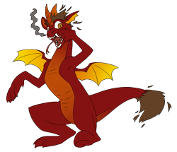 Size: 1233x1060 | Tagged: safe, artist:atcpony, derpibooru import, oc, oc only, oc:crimson rune, dragon, pony, unicorn, fangs, male, pony to dragon, simple background, slit eyes, smoke, species swap, stallion, tongue, tongue out, transformation, transparent background