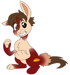 Size: 964x1034 | Tagged: safe, artist:atcpony, derpibooru import, oc, oc only, oc:crimson rune, pony, rabbit, unicorn, animal, bunnified, chest fluff, horn loss, male, simple background, species swap, stallion, transformation, transparent background