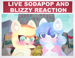 Size: 4096x3185 | Tagged: safe, artist:sodapop sprays, derpibooru import, oc, oc only, oc:blizzard belle, oc:sodapop sprays, earth pony, pegasus, pony, blushing, chest fluff, clothes, ear fluff, ears, freckles, live reaction, live reaction mene, looking at you, manehattan, meme, shaking, sweat, sweatdrop