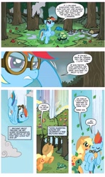 Size: 4556x7680 | Tagged: safe, artist:tony fleecs, derpibooru import, edit, idw, tank, earth pony, pegasus, pony, tortoise, g4, spoiler:comic, apple, apple tree, falling, food, micro-series #2, my little pony micro-series, tree, zap apple