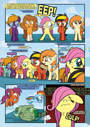 Size: 1920x2715 | Tagged: safe, artist:alexdti, derpibooru import, fluttershy, rainbow dash, oc, oc:kayla goldenwing, oc:purple creativity, oc:screwpine caprice, oc:vee, pegasus, pony, comic:how we met (italian), g4, comic, female, filly, filly fluttershy, filly rainbow dash, foal, gulp, italian, younger