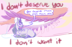 Size: 1920x1242 | Tagged: safe, artist:shirecorn, derpibooru import, princess cadance, shining armor, alicorn, pony, unicorn, g4, crying, dialogue, duo, duo male and female, elderly, female, horn, immortality blues, lying down, male, mare, older, prone, shiningcadance, shipping, size difference, speech bubble, stallion, straight