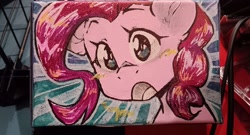 Size: 2048x1109 | Tagged: safe, artist:midnightpremiere, derpibooru import, pinkie pie, earth pony, pony, g4, bust, open mouth, photo, solo, traditional art