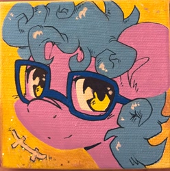 Size: 2028x2048 | Tagged: safe, artist:midnightpremiere, derpibooru import, oc, oc only, earth pony, pony, bust, commission, glasses, looking at you, smiling, smiling at you, solo, traditional art