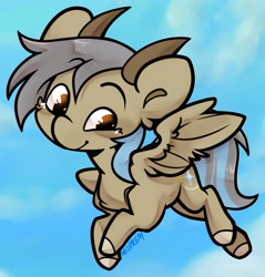 Size: 3917x4096 | Tagged: safe, artist:midnightpremiere, derpibooru import, oc, oc only, pegasus, pony, abstract background, chest fluff, horns, smiling, solo, spread wings, wings