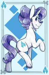 Size: 810x1242 | Tagged: safe, artist:lilliesinthegarden, derpibooru import, rarity, crystal pony, pony, unicorn, g4, alternate hairstyle, butt, crystal rarity, crystallized, female, horn, mare, plot, raised hoof, raised leg, rearity, solo