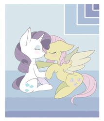 Size: 2427x2832 | Tagged: safe, artist:tkshoelace, derpibooru import, fluttershy, rarity, pegasus, pony, unicorn, g4, duo, duo female, ears, female, flarity, floppy ears, holding hooves, horn, kissing, lesbian, nose kiss, shipping, sitting, spread wings, wings