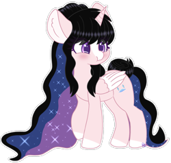 Size: 1557x1480 | Tagged: safe, artist:pasteldraws, derpibooru import, oc, oc only, oc:diana sparkle, alicorn, pony, blushing, commission, hair bun, horn, princess, puffy cheeks, simple background, solo, sparkles, transparent background, wings