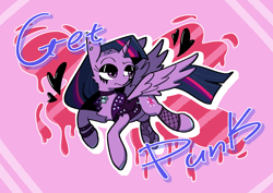 Size: 3508x2480 | Tagged: safe, artist:tastimelon, derpibooru import, twilight sparkle, twilight sparkle (alicorn), alicorn, pony, unicorn, g4, alternate hairstyle, horn, punk, punklight sparkle, solo