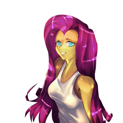Size: 5000x5000 | Tagged: safe, derpibooru import, fluttershy, human, equestria girls, g4, breasts, clip studio paint, clothes, hootershy, shirt, solo, t-shirt